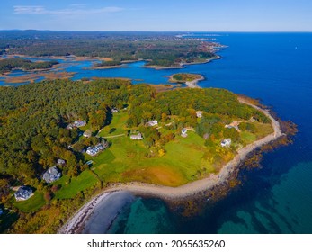 Cutts Island And Brave Boat Harbor Aerial View In Kittery Point In Town Of Kittery, Maine ME, USA. 