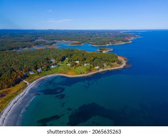 Cutts Island And Brave Boat Harbor Aerial View In Kittery Point In Town Of Kittery, Maine ME, USA. 