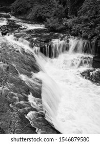 Cuyahoga River In Akron OH With Falls And Rapids In Black And White