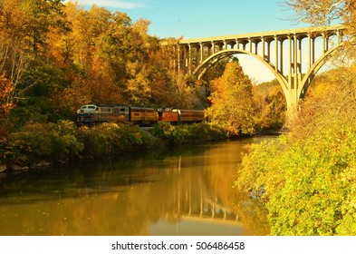 Cuyahoga Valley Scenic Railroad Train Under Bridge Overpass