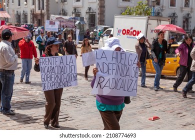 Cuzco, Peru - April 08, 2014: Demonstration And Protests During The Strike Of The Judicial Branch Workers' Union