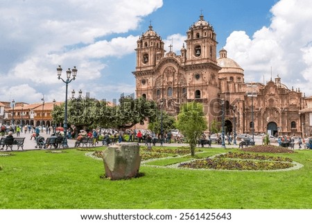 Cuzco in Peru, panoramic view of the Main square an the cathedral church.