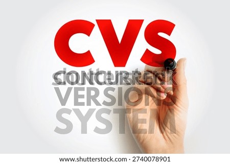 CVS Concurrent Versions System concept. Hand writing acronym text. Software development, code control, and collaborative teamwork background illustration