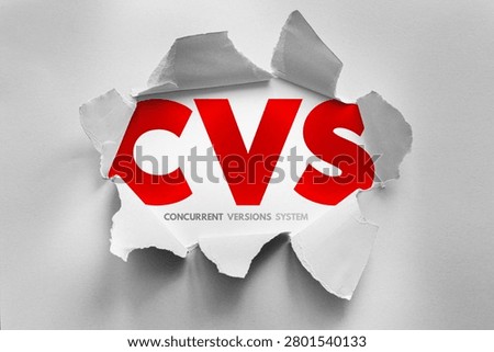 CVS Concurrent Versions System text revealed through torn paper representing version control, source management, collaboration, code history, software development workflow, repository tracking