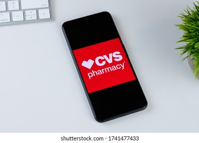 CVS Pharmacy App Logo On A Smartphone Screen. Manhattan, New York, USA May 2, 2020.