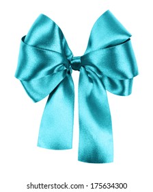 Cyan Bow Made From Silk Ribbon