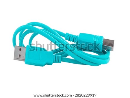 Cyan connection wire, peripheral accessory, electronic wiring.