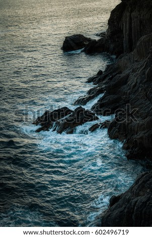 Similar – Image, Stock Photo Aerial Drone View Of Dramatic Ocean Waves Crushing On Rocky Landscape