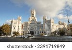 Cybele Fountain and Palace in Madrid, Spain.                               