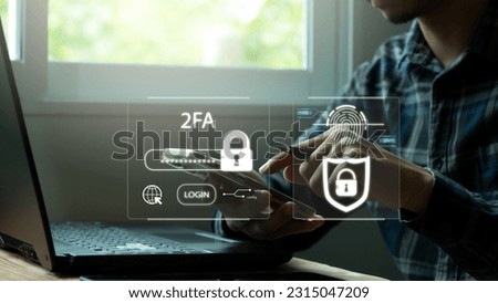 Cyber â€‹â€‹Security, 2FA Increase the security of your account. Two-factor authentication laptop screen showing 2fa concept, privacy, data protection.