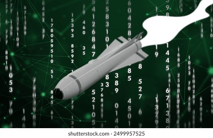 Cyber attack collage, cybersecurity concept. Missile launch in green matrix background. Hacking into digital system software with modern futuristic technology. - Powered by Shutterstock