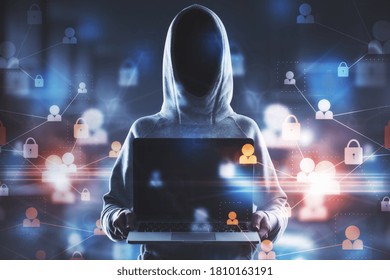 Cyber attack in process with hacker and digital security icons in cells. Double exposure. - Powered by Shutterstock - Get 15% off with code: PIKWIZARD15