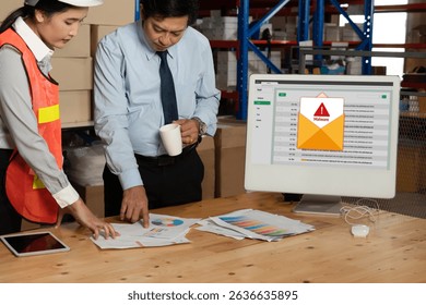 Cyber attacking concept. Malware alert showing on computer screen display scam and threat detection on computer system or online server to be removed snugly.