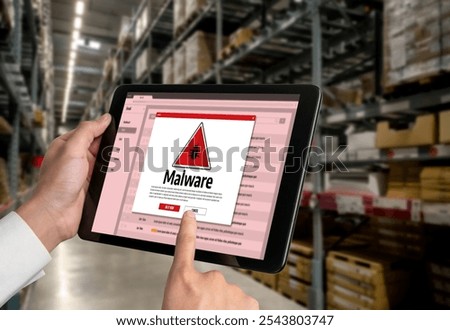 Cyber attacking concept. Malware alert showing on computer screen display scam and threat detection on computer system or online server to be removed snugly.