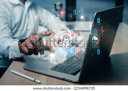 Cyber ​​security concept to protect data. Lock icon and internet network security technology with high database
