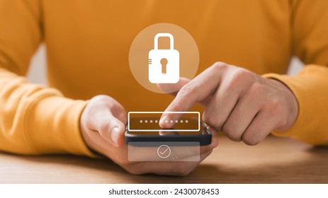Cyber ​​security and data protection, businessman using smartphone internet network security, protect business and financial transaction data from cyber attack, user private data security encryption.