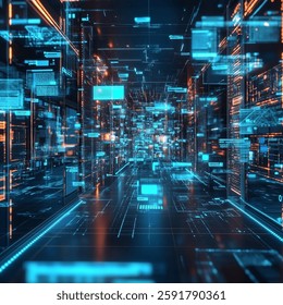 Cyber Grid Nexus, Tech Background. Future technology digital abstract background concept. 3d rendering
