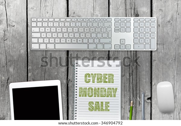 Cyber Monday Message Workstation On Wooden Stock Photo Edit Now