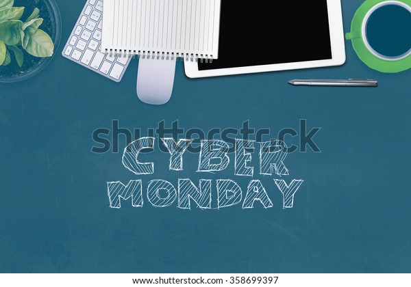 Cyber Monday Message Workstation On Wooden Royalty Free Stock Image