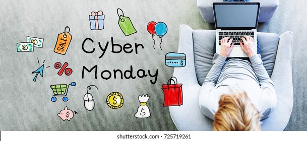 Cyber Monday Text With Man Using A Laptop