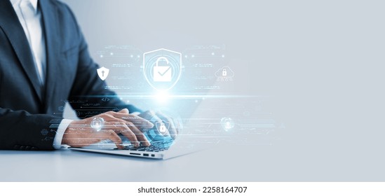 Cyber ​security and privacy concept of data protection, businessman using laptop Secure encryption technology, secure Internet access, secure encryption of user private data, business confidentiality. - Shutterstock ID 2258164707
