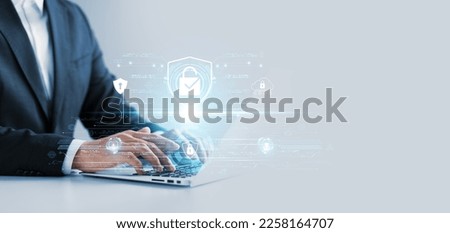 Cyber ​security and privacy concept of data protection, businessman using laptop Secure encryption technology, secure Internet access, secure encryption of user private data, business confidentiality.