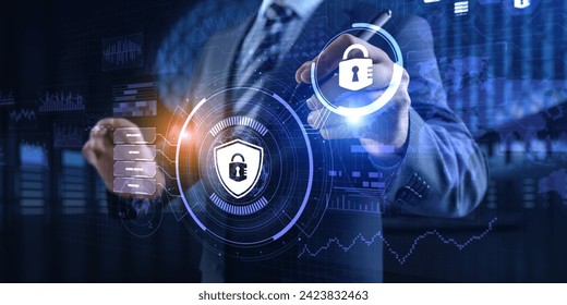 Cyber security access control data protection personal information privacy concept. Businessman pressing button on screen. - Powered by Shutterstock