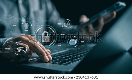 Cyber security concept ,computer network and communication,System administrator working in laptop for develop software of data protection from hacker to protect the critical information 