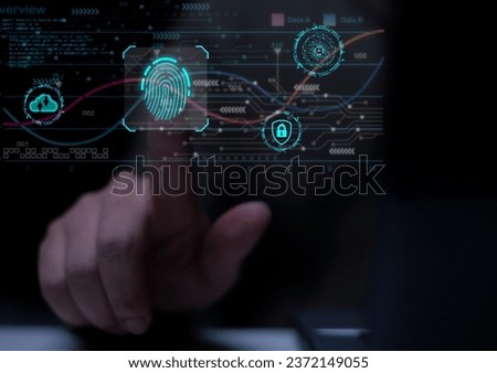 cyber security concept computer network and communication Protect data Reduce vulnerabilities in the network Using the fingerprint scanner to log in