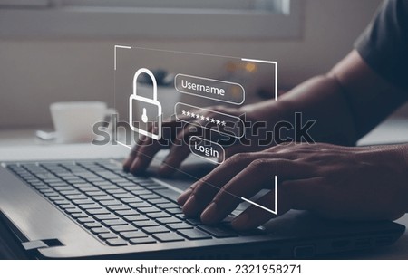 cyber security concept, data protection and secured internet access, user typing login and password, cybersecurity.