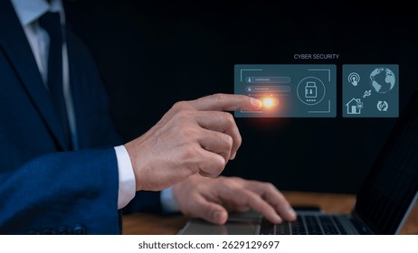 Cyber Security Concept: Digital Lock on Laptop Screen with User Login, Secure Network Protection, and Data Privacy for Online Safety Awareness