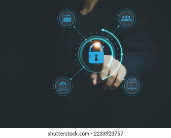 cyber security concept Document file access authentication, financial banking electronically via corporate internet hacker protection