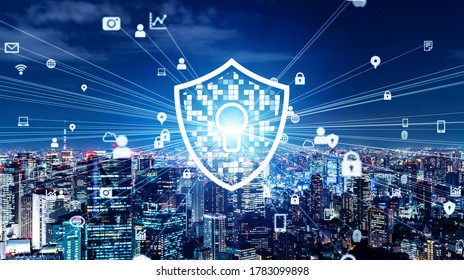 Cyber security concept. Encryption. Data protection. Anti virus software. Communication network.