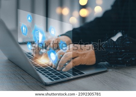 Cyber security concept. Encryption. Data protection. Anti virus software. Communication network. User typing login and password, cyber security concept, user privacy security encryption screen padlock