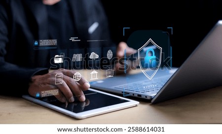 cyber security concept, Login, User, identification information security and encryption, secure Internet access, cybersecurity, secure access to user's personal information,