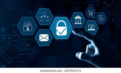 Cyber security concept. Secure internet access Future technology and cybernetics, User privacy security and encryption, information security, Cyber crime prevention, Screen padlock, Antivirus defence,