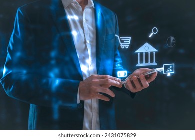 Cyber security concept.digital processing biometric identification to access security system includes internet banking, cloud system and mobile phone