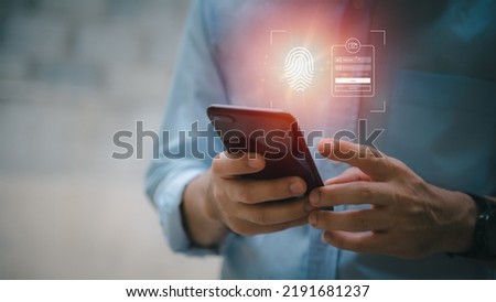 cyber security concepts, login, user fingerprint Secure and encrypted identity,secure access to user personal information , secure internet and network access, cyber security.