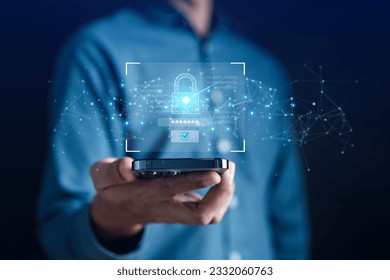 Cyber security connection network data protection, businessman holding virtual locking padlock icon online network secure, encryption security of personal data on smartphone technology. - Powered by Shutterstock - Get 15% off with code: PIKWIZARD15