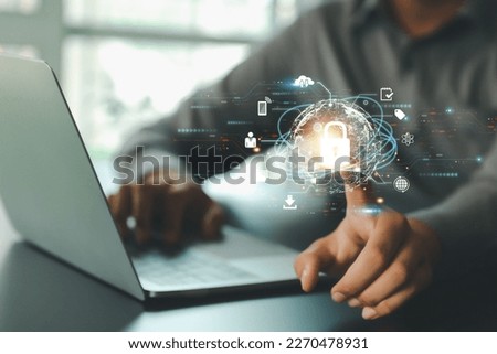 Cyber security or cybercrime attack and threats to the Internet personal information computer network or key lock login to privacy website protection or email access identity concepts.