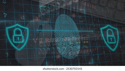 Cyber security data processing and security padlocks against close up of a mouse and computer server. cyber security technology concept