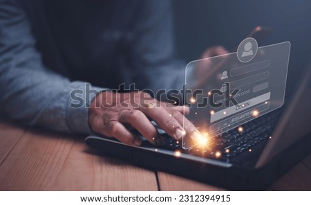 Cyber security and data protection concept, Businessman use laptop computer enter username and password to log in to system, keeping user personal data safe, secure internet access, cyber security.
