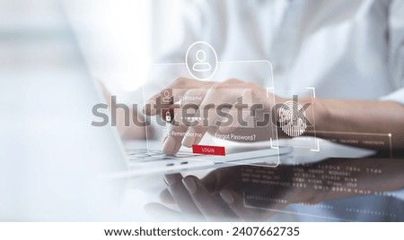Cyber security, data protection concept. Computer user privacy security and data encryption, verify password or biometric identification for secure internet access. Cybersecurity network, cyber crime 