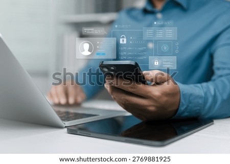 Cyber security and data protection concept with business professional using two factor authentication for user privacy and data encryption while login to verify password for secure internet access
