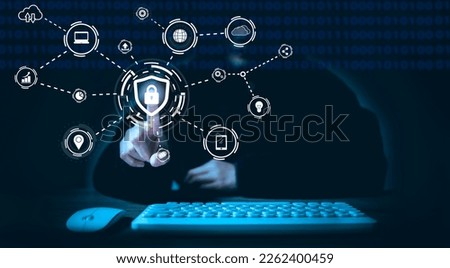 Cyber security Data Protection Information privacy antivirus virus defence internet technology concept,Hand of people touch screen