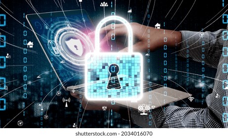 Cyber security encryption technology to protect data privacy conceptual . 3D render computer graphic .