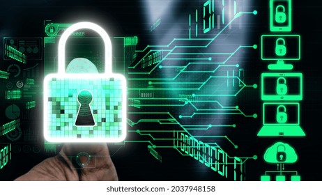 Cyber security encryption technology to protect data privacy conceptual . 3D render computer graphic .