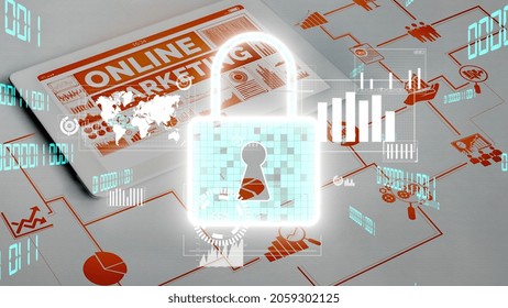 Cyber security encryption technology to protect data privacy conceptual . 3D render computer graphic .