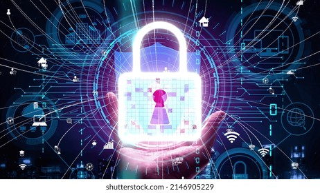 Cyber security encryption technology to protect data privacy conceptual . 3D render computer graphic .