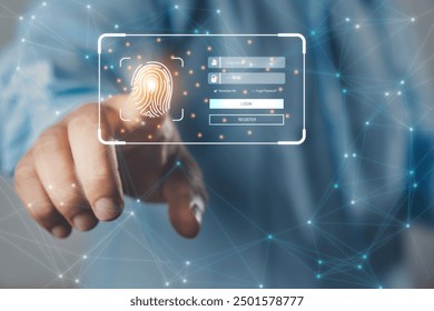 Cyber security and Fingerprint login, User, identification information security and encryption. Technology secure access and connection data. Verify access information. Login form internet browser. - Powered by Shutterstock